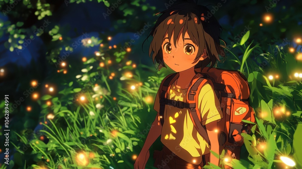 An adventurous anime kid embarks on a journey through an enchanted forest full of magic and wonder An adventurous anime kid embarks on a journey through an enchanted forest full of magic and wonder