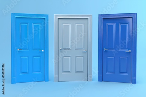 3D visualization of various doors representing choices, depicted in high detail.