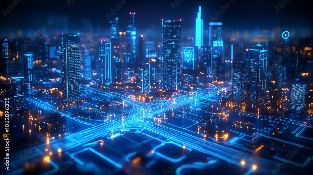 Futuristic Cityscape with Skyscrapers and Neon Lights in a Vibrant, Photorealistic Style Futuristic Cityscape with Skyscrapers and Neon Lights in a Vibrant, Photorealistic Style