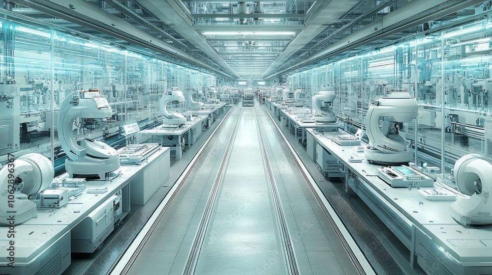 Fototapeta premium Photorealistic Image of a Futuristic Smart Factory with Advanced Technology and Automation Systems