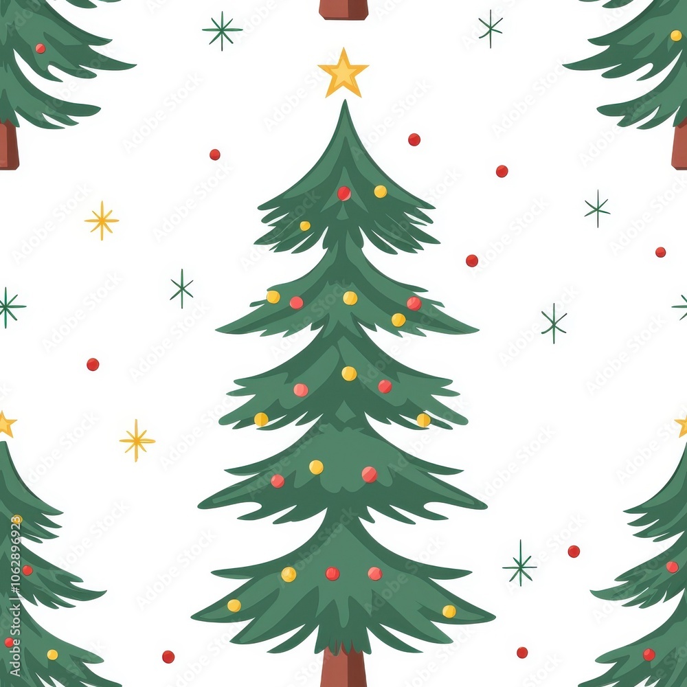 Flat style seamless pattern Christmas tree isolated on a white background.