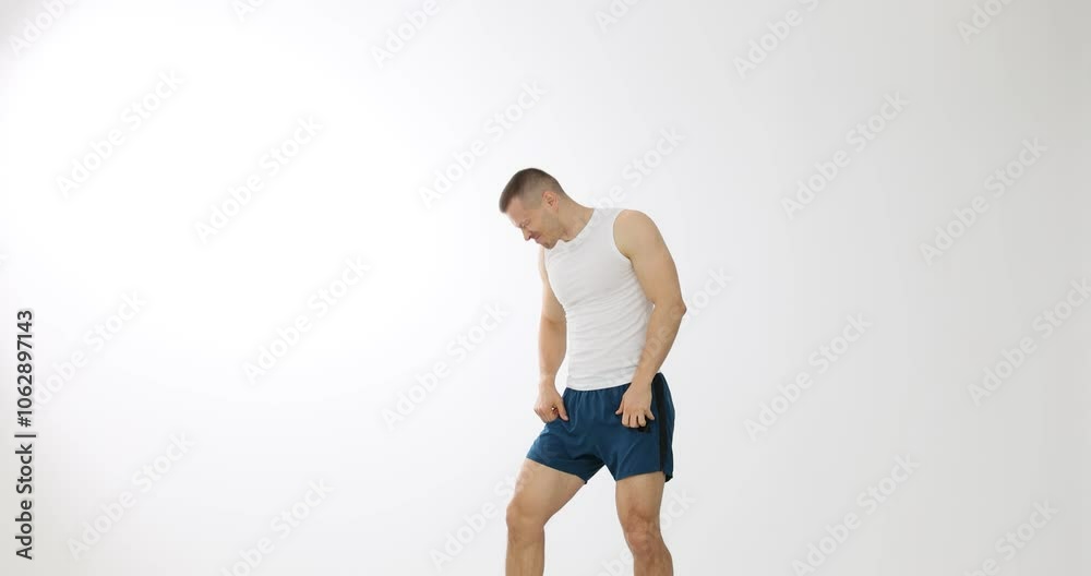 Music Excited and amazed young guy celebrating victory playing air guitar isolated on white background Music Excited and amazed young guy celebrating victory playing air guitar isolated on white background