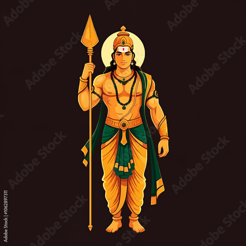 Illustration of Lord Murugan as a divine protector, symbolizing courage, faith, and his sacred role in Hindu tradition