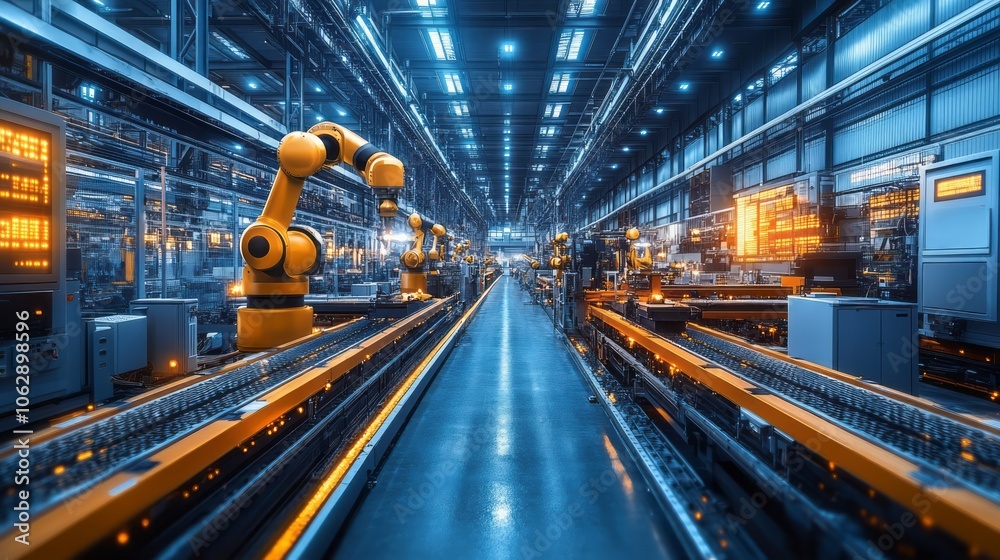 Vivid Photorealistic Image of a Futuristic Factory Interior with Advanced Technology and Design Elements Vivid Photorealistic Image of a Futuristic Factory Interior with Advanced Technology and Design Elements