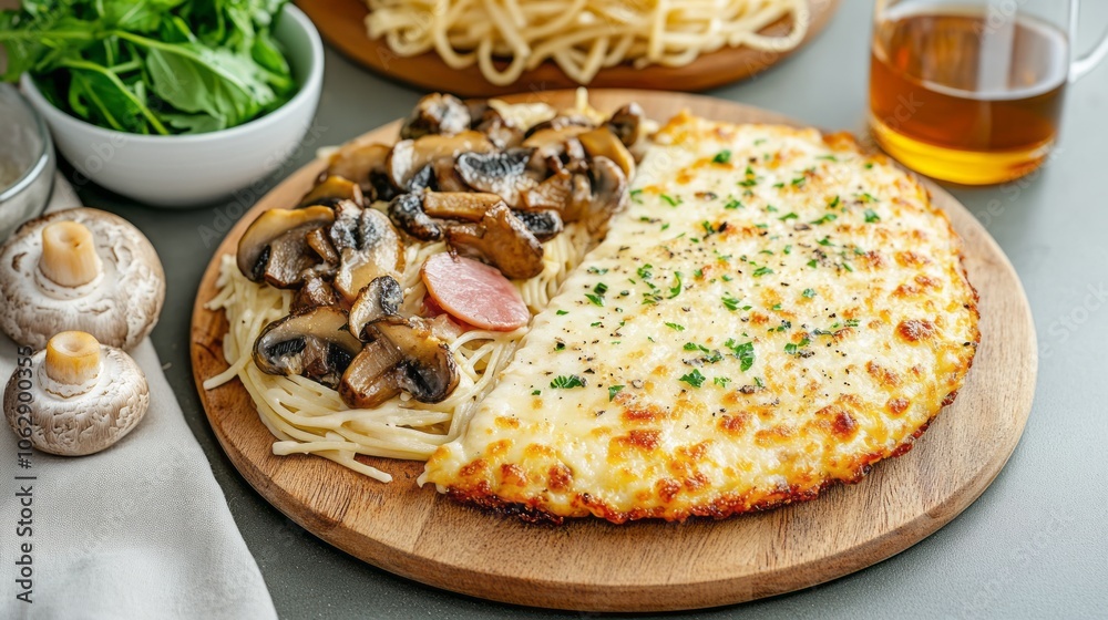 Vivid Photorealistic Image of Fettuccine Alfredo with Creamy Sauce and Fresh Parsley Garnish Vivid Photorealistic Image of Fettuccine Alfredo with Creamy Sauce and Fresh Parsley Garnish