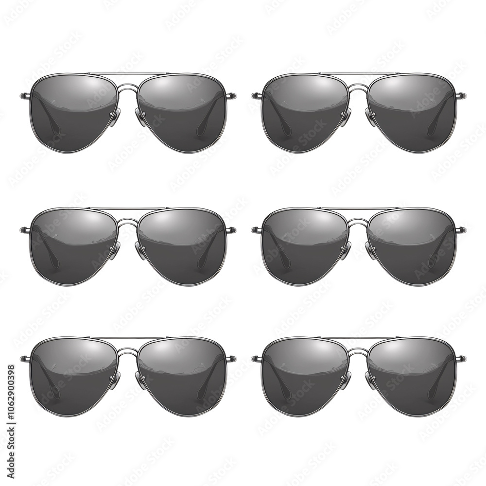 Six black aviator sunglasses fashion accessory eyewear style cool protection (Transparent Background)