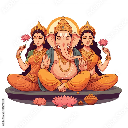 Lord Ganesha seated with go...