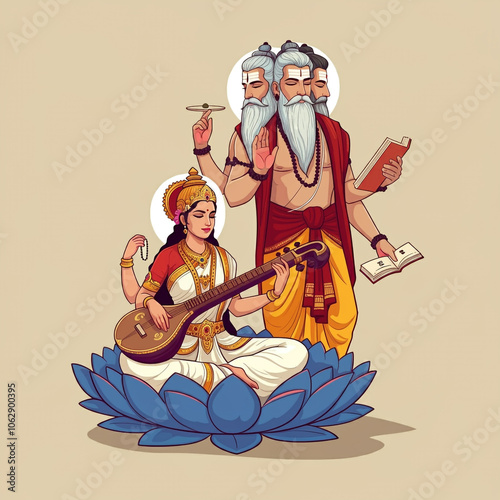 Goddess Saraswati playing t...