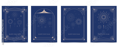 firework background in night with deco frame.Editable vector illustration for a4 vertical design