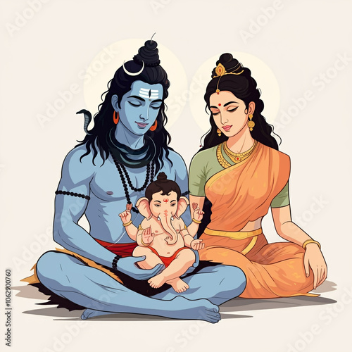 Shiva, Parvati, and baby Ga...