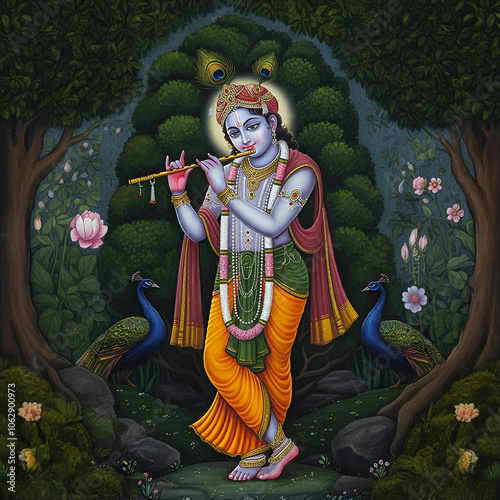 Lord Krishna playing the fl...