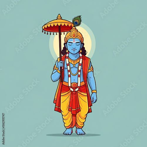 Lord Vamana holding a parasol, symbolizing humility and divine protection as the fifth avatar of Vishnu photo