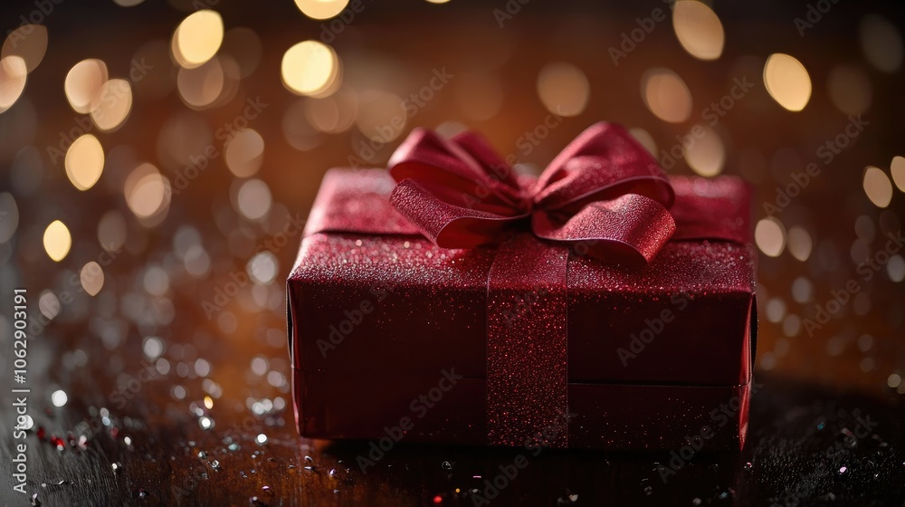 Elegant Red Gift Box with Bokeh Background Elegant Red Gift Box with Bokeh Background