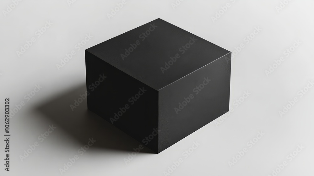 A minimalist square black box with soft shadows and subtle highlights, placed on a white background