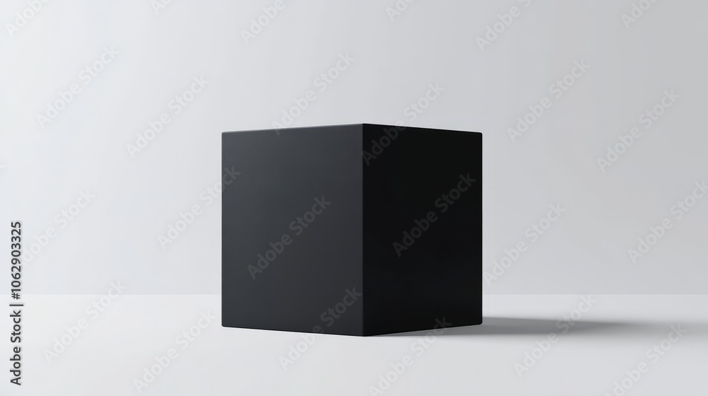 A minimalist square black box with soft shadows and subtle highlights, placed on a white background A minimalist square black box with soft shadows and subtle highlights, placed on a white background
