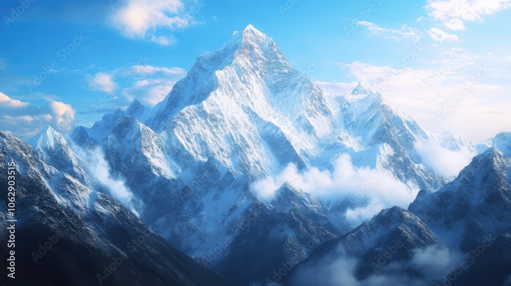 Fototapeta premium A breathtaking view of towering mountains with white snow