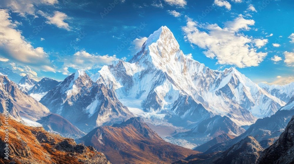 Obraz premium A breathtaking view of towering mountains with white snow