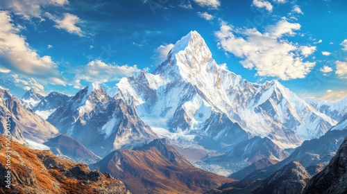 A breathtaking view of towering mountains with white snow