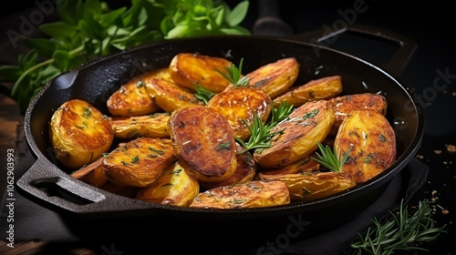 Baked potato wedges with cheese and herbs and tomato sauce on black background - homemade organic vegetable vegan vegetarian potato wedges snack food meal.