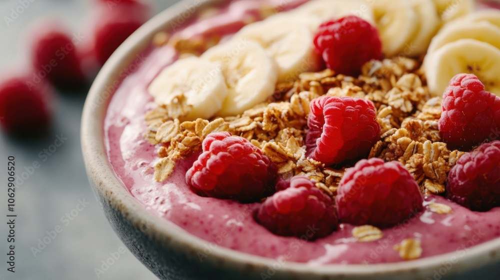 A close-up shot of a smoothie bowl packed with blended fruit, A close-up shot of a smoothie bowl packed with blended fruit,