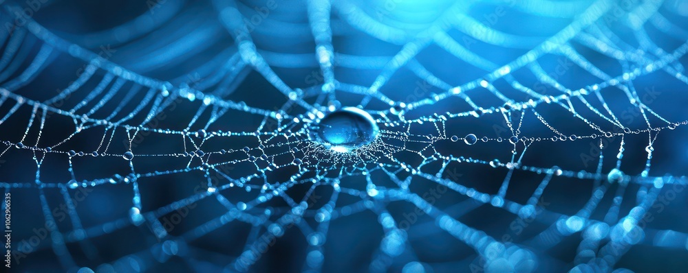 Obraz premium Three-dimensional icon depicting a spiderweb, accentuated with dew.