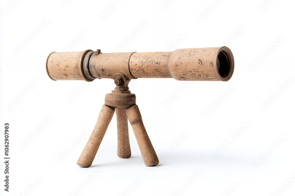 Antique wooden telescope on a tripod stand. Antique wooden telescope on a tripod stand.