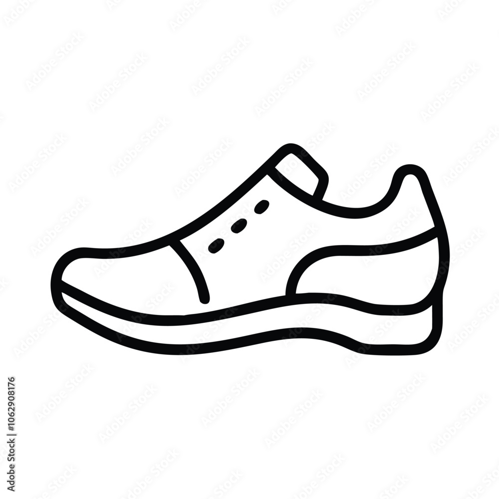 Running shoe outline icon in black and white, Simple black and white outline icon of a running shoe, representing fitness, sports, and active lifestyle, isolated on a white background. Running shoe outline icon in black and white, Simple black and white outline icon of a running shoe, representing fitness, sports, and active lifestyle, isolated on a white background.