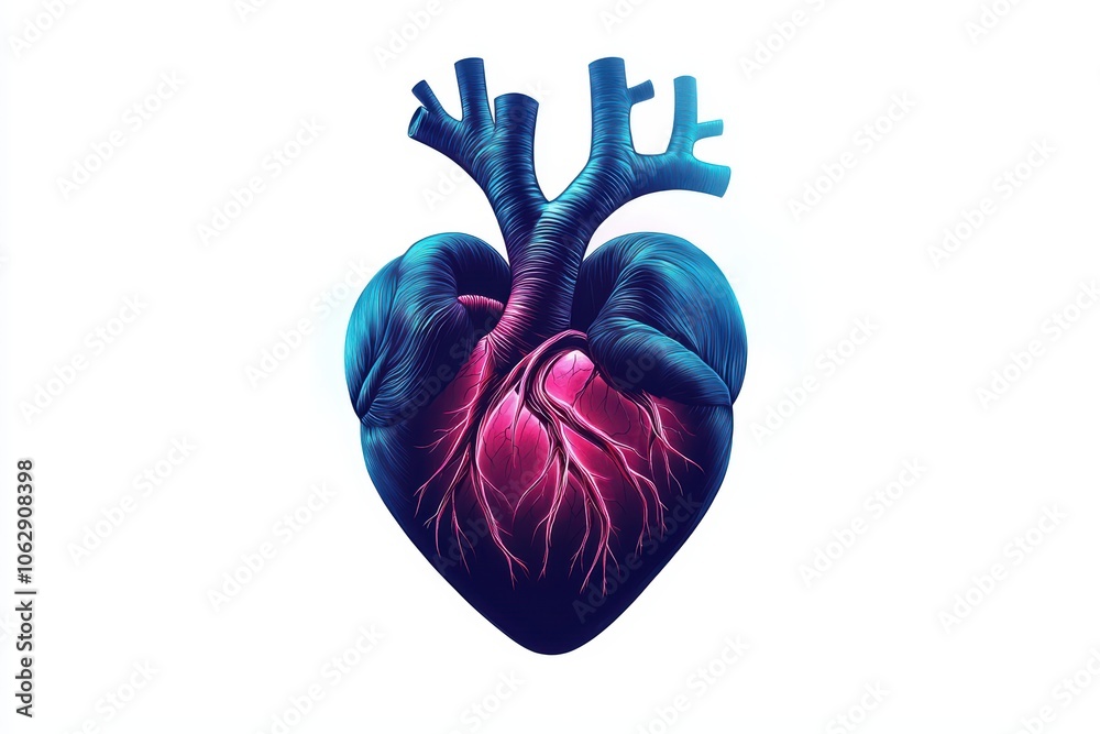 A vibrant, stylized illustration of a heart with detailed veins and arteries, perfect for medical themes. A vibrant, stylized illustration of a heart with detailed veins and arteries, perfect for medical themes.