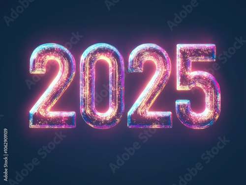 A graphic featuring large "2025" numbers made to look like glowing neon lights on a plain dark background. The neon effect is subtle but striking, with a faint glow around the numbers.