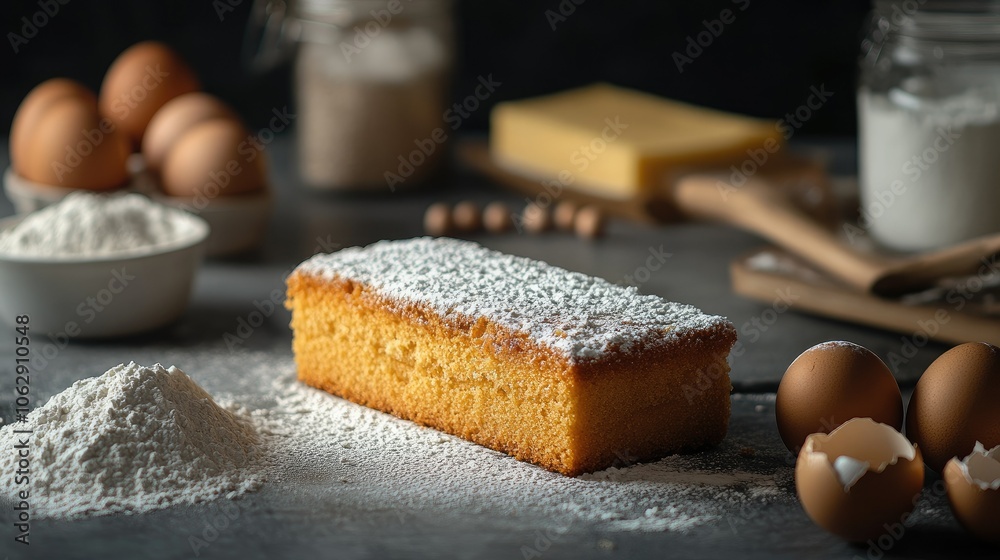 Freshly Baked Cake with Ingredients on the Table Freshly Baked Cake with Ingredients on the Table