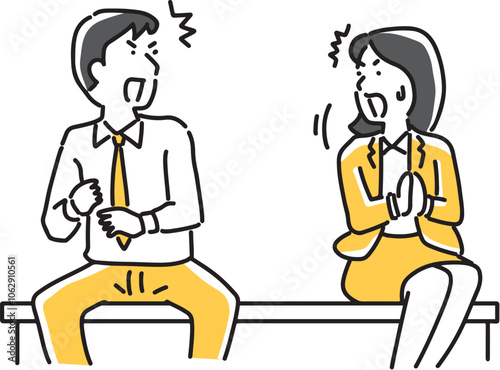 見つめあって驚く男女