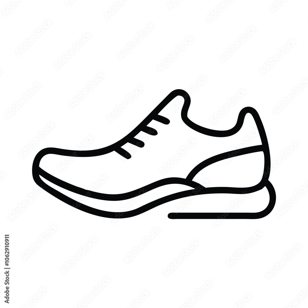 Running shoe outline icon in black and white, Simple black and white outline icon of a running shoe, representing fitness, sports, and active lifestyle, isolated on a white background. Running shoe outline icon in black and white, Simple black and white outline icon of a running shoe, representing fitness, sports, and active lifestyle, isolated on a white background.