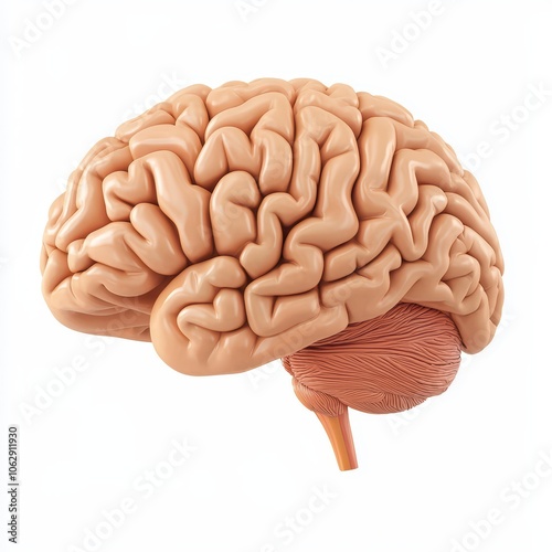 Detailed 3D illustration of a human brain on a white isolated background.