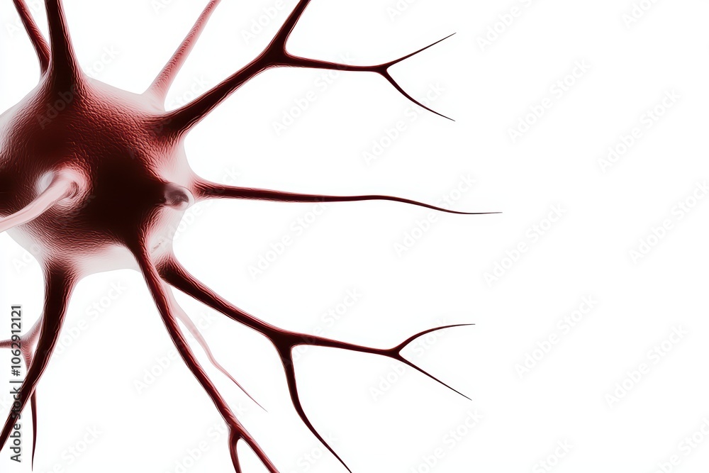 Fototapeta premium Detailed illustration of a neuron, showcasing its structure and connections on a white isolated background.