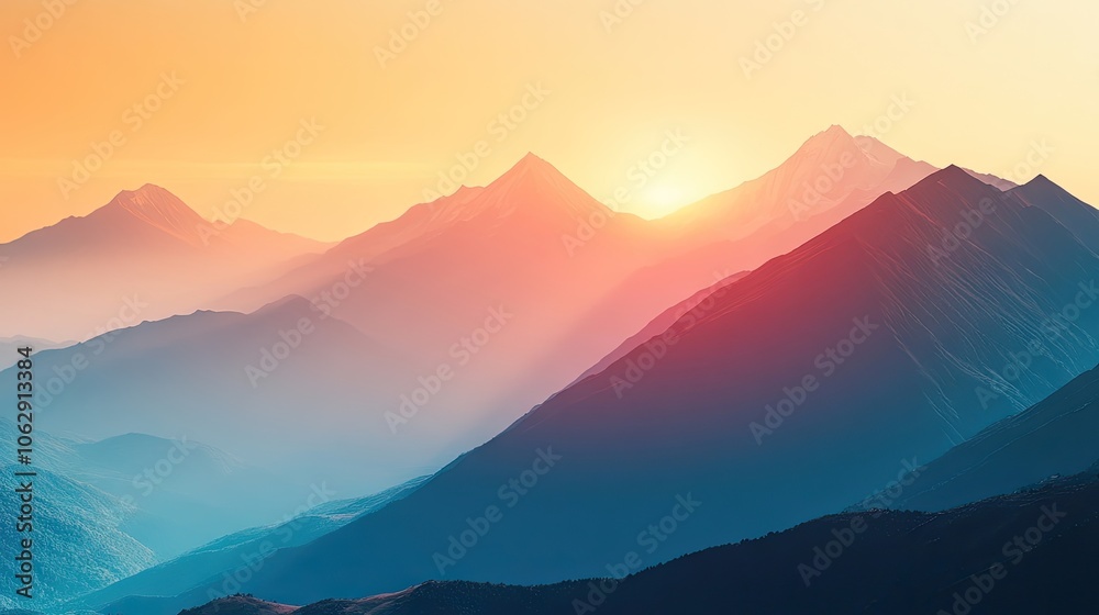 Naklejka premium Panoramic view of a stunning sunset highlighting the majestic peaks of Mt. Dhaulagiri and Annapurna from a scenic viewpoint, with ample space for text.