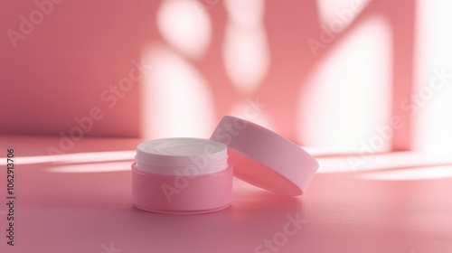 Soft Pink Cream Jar on a Minimalist Background photo