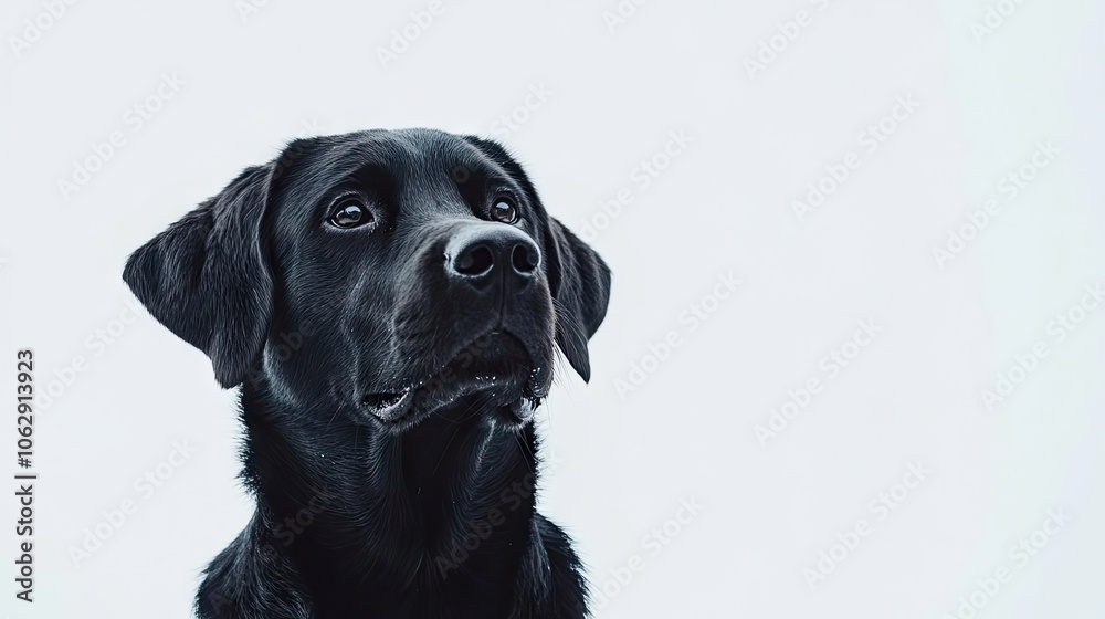 A well-groomed Labrador retriever poses in full view on a clean white backdrop, beautifully highlighting the Labrador retrievers features and personality, with space for copy. A well-groomed Labrador retriever poses in full view on a clean white backdrop, beautifully highlighting the Labrador retrievers features and personality, with space for copy.