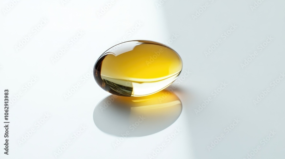Golden Gel Capsule on Reflective Surface Golden Gel Capsule on Reflective Surface