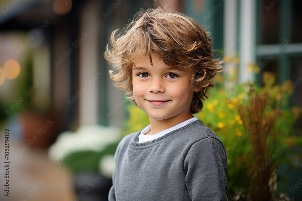 Portrait of a cute little boy with blond curly hair outdoors. Portrait of a cute little boy with blond curly hair outdoors.