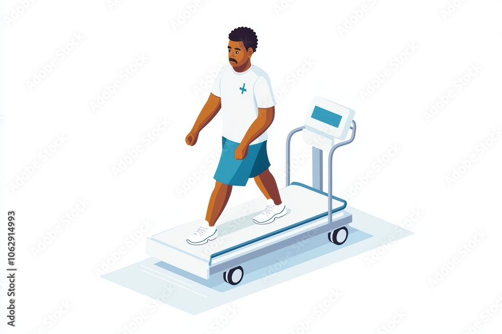 Man walking on treadmill in a fitness gym, white isolate background. Man walking on treadmill in a fitness gym, white isolate background.