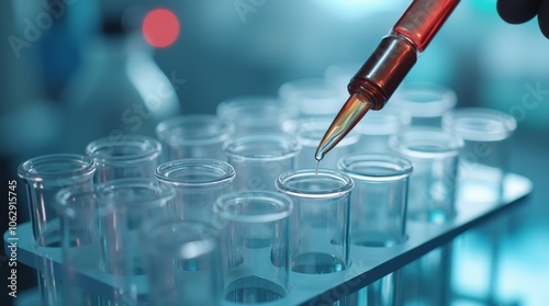 Laboratory pipette adding liquid to test tubes in a science experiment