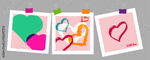 Valentines Day mockup scrapbook on gray wall. For flyer store social media banner in pink tones. Delicate Design. Vector illustration.