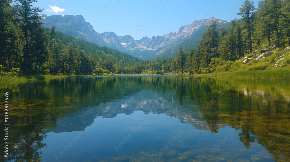 Calm Lake with Perfect Reflections of Surrounding Mountains and Trees
Calm Lake with Perfect Reflections of Surrounding Mountains and Trees