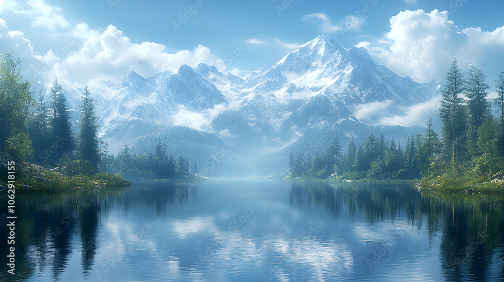 Calm Lake with Perfect Reflections of Surrounding Mountains and Trees
Calm Lake with Perfect Reflections of Surrounding Mountains and Trees