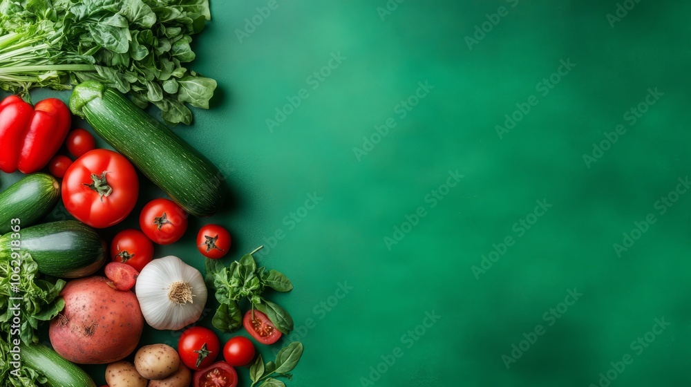 Vibrant green vegetables on a green backdrop, colorful display of freshness and healthy eating