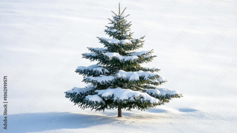 Snowy Pine Tree in Winter Landscape Snowy Pine Tree in Winter Landscape