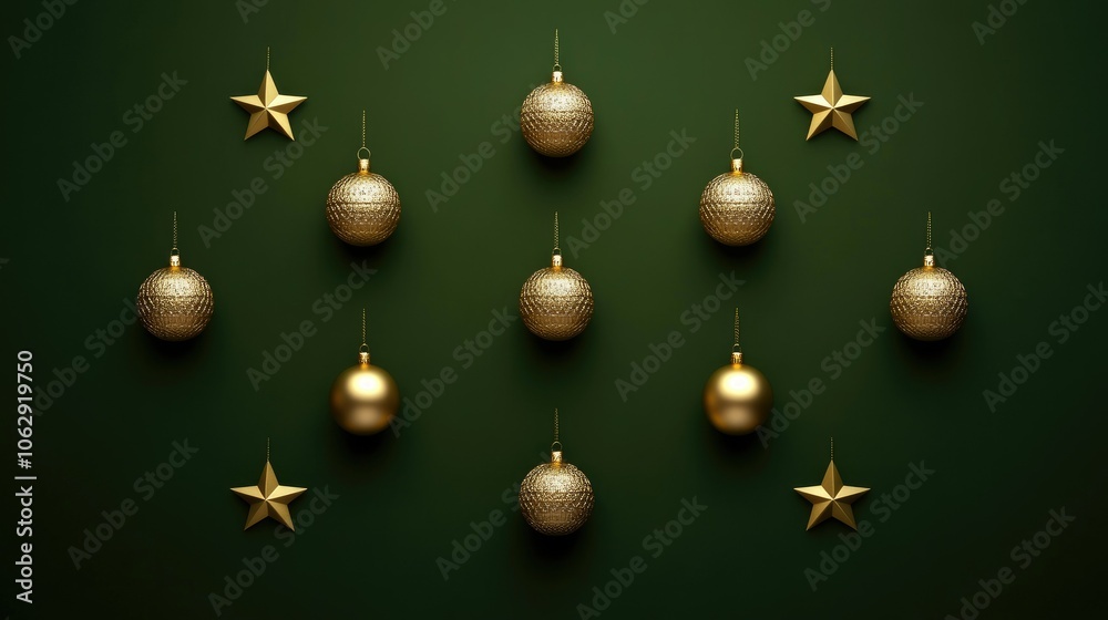 Elegant Golden Ornaments on Green Background Elegant Golden Ornaments on Green Background