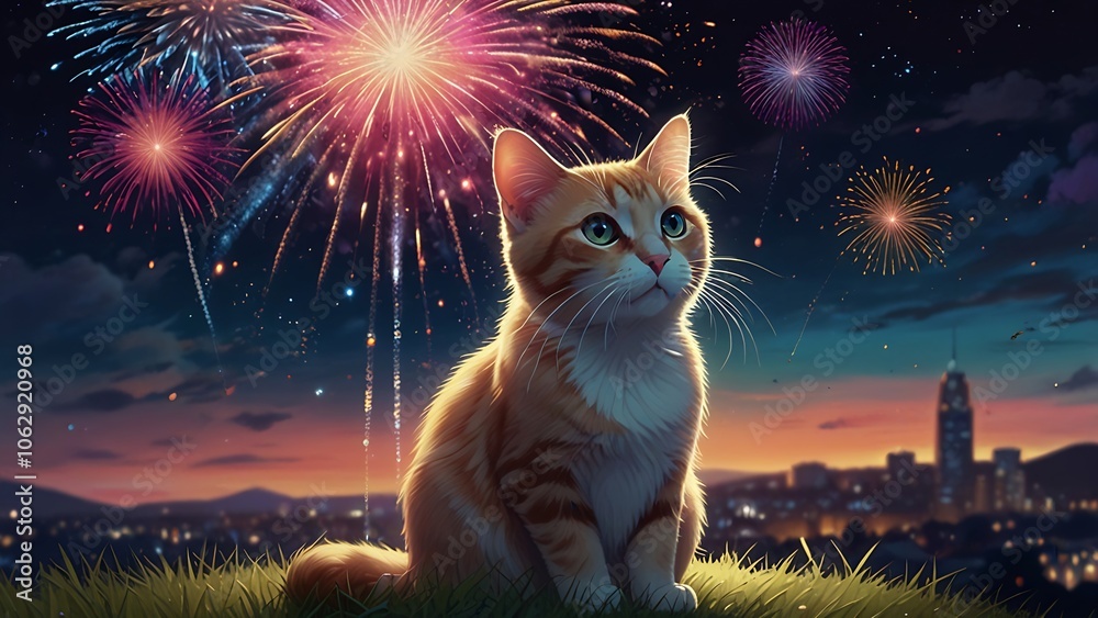 Obraz premium Adorable Cute Cat – Perfect for Pet Lovers and Cat Themed Decor, Ideal for Cute Animal Illustrations, Posters, and Gifts
