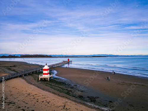 Winter in Lignano Sabbiadoro. The sea, its colors and its geometries from above. photo