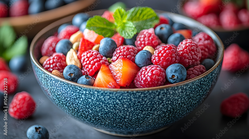 Colorful Smoothie Bowl Topped with Fresh Fruits, Nuts, and Seeds
Colorful Smoothie Bowl Topped with Fresh Fruits, Nuts, and Seeds
